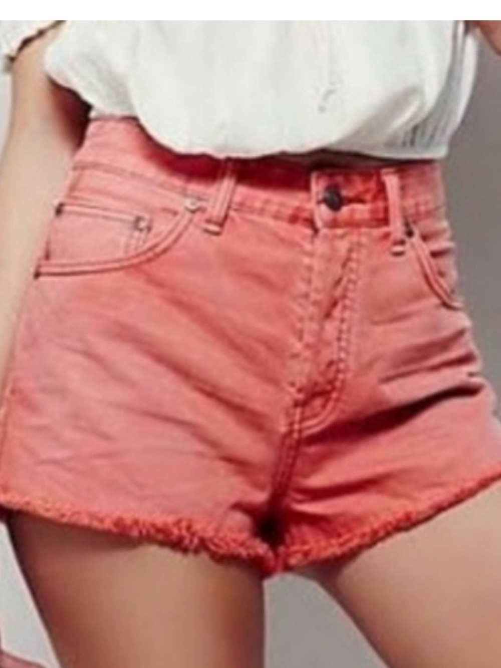 Free People Coral High-Rise Cutoff Denim Shorts